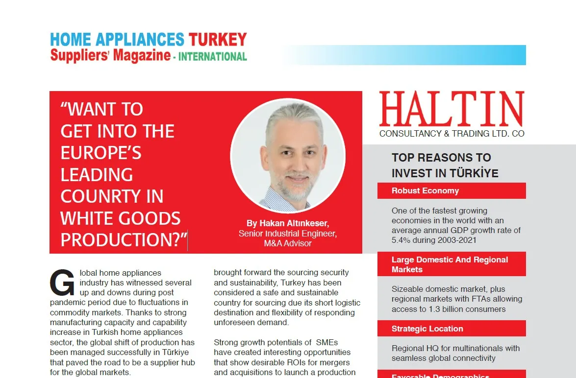 Home Appliances Turkey Suppliers dergisi makale sayfası