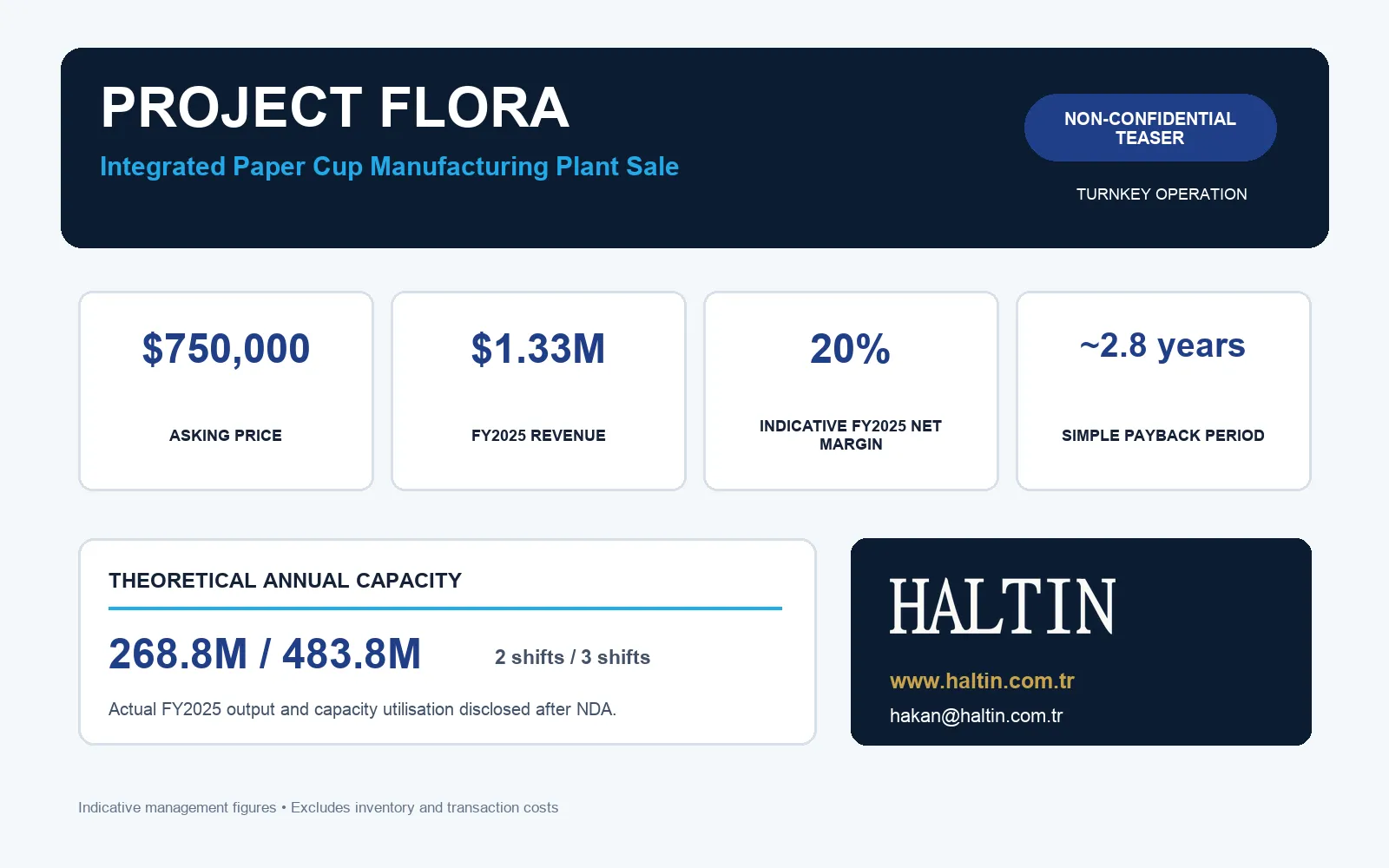 Project Flora paper cup manufacturing plant investment opportunity overview